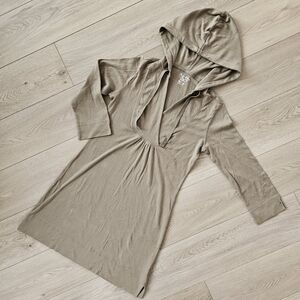 Tommy Hilfiger Olive Green Hooded 3/4 Sleeve Wrap V-Neck Tunic / Mini Dress, Med